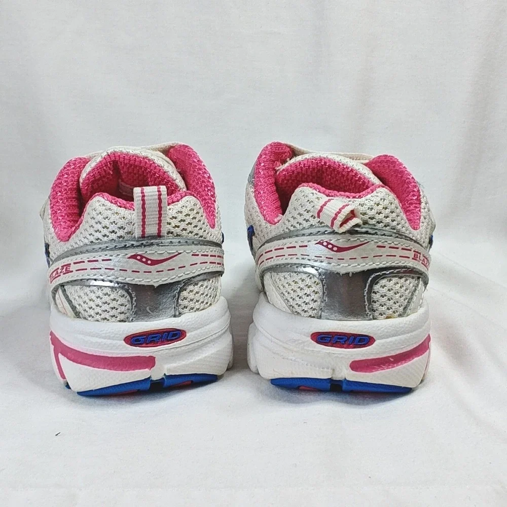 Saucony Baby Blaze A/C White Pink Blue Girls Running Shoes 10W New Hook Loop